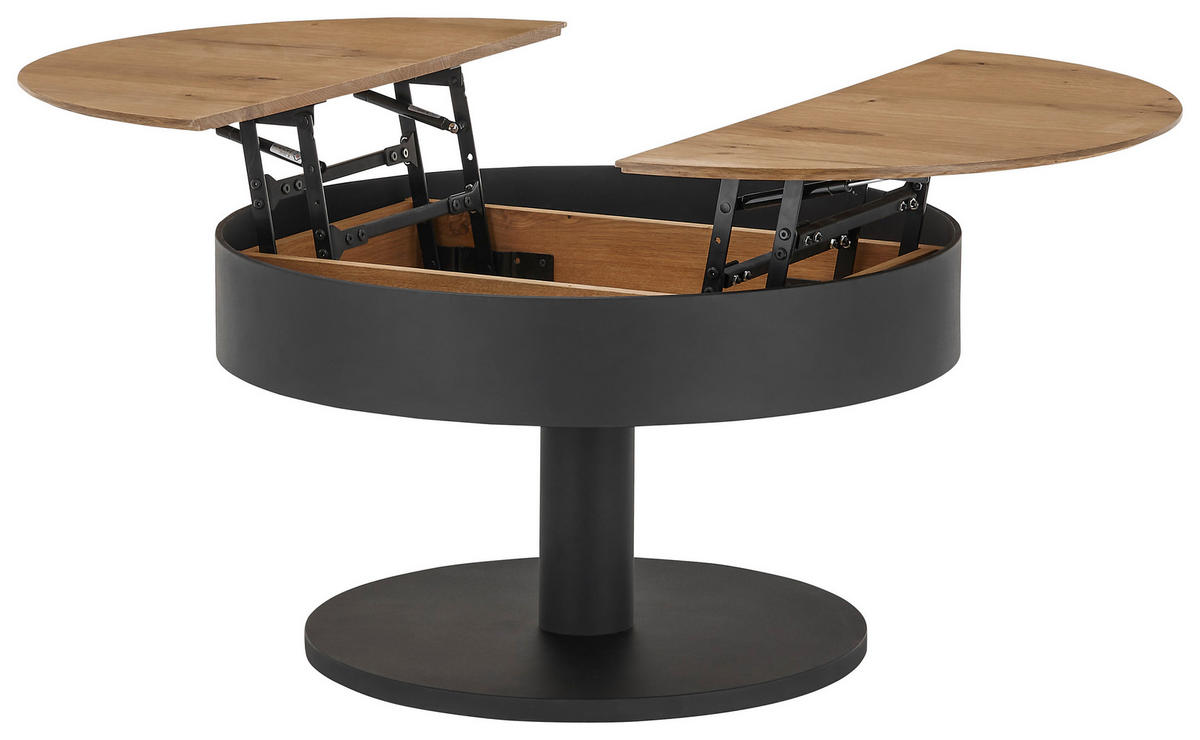 COUCHTISCH Eiche furniert 79/79/46 cm rund Schwarz, Eichefarben  - Eichefarben/Schwarz, Design, Holz/Holzwerkstoff (79/79/46cm) - Novel