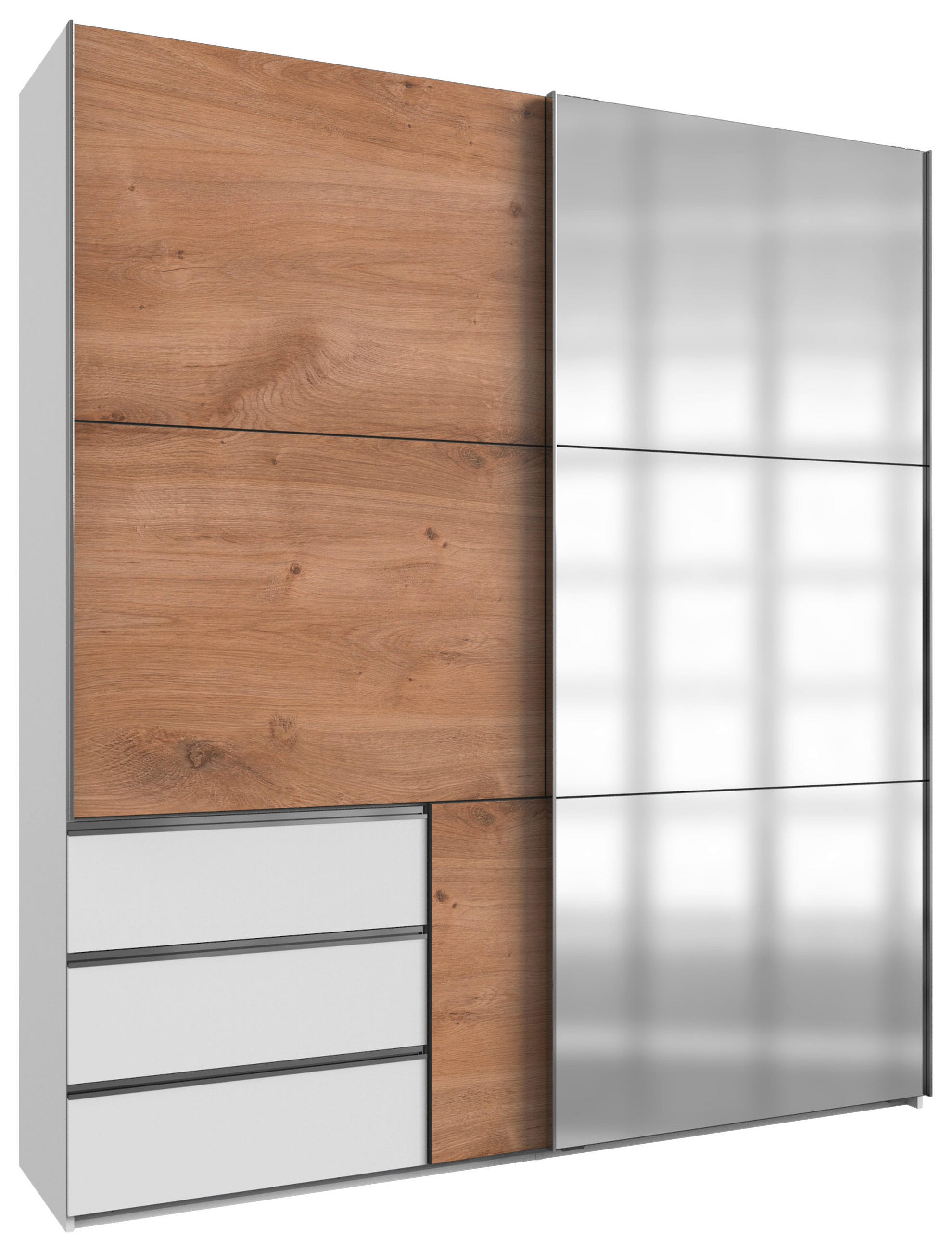 SCHWEBETÜRENSCHRANK 200/236/65 cm 2-türig Weiß, Plankeneiche  - Chromfarben/Plankeneiche, MODERN, Holzwerkstoff (200/236/65cm) - MID.YOU