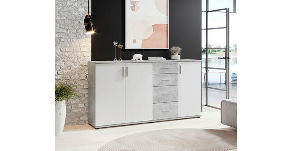KOMMODE 160/82/35 cm in Grau, Weiß - Silberfarben/Weiß, KONVENTIONELL, Holzwerkstoff/Kunststoff (160/82/35cm) - Carryhome