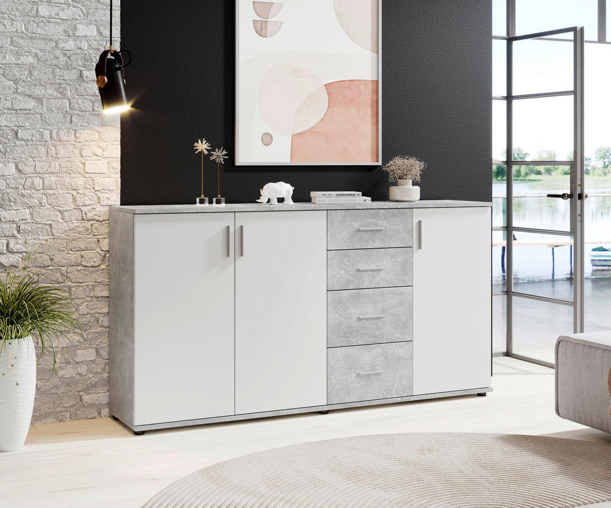 KOMODA, sivá, biela, 160/82/35 cm - sivá/biela, Konventionell, kompozitné drevo/plast (160/82/35cm) - Carryhome