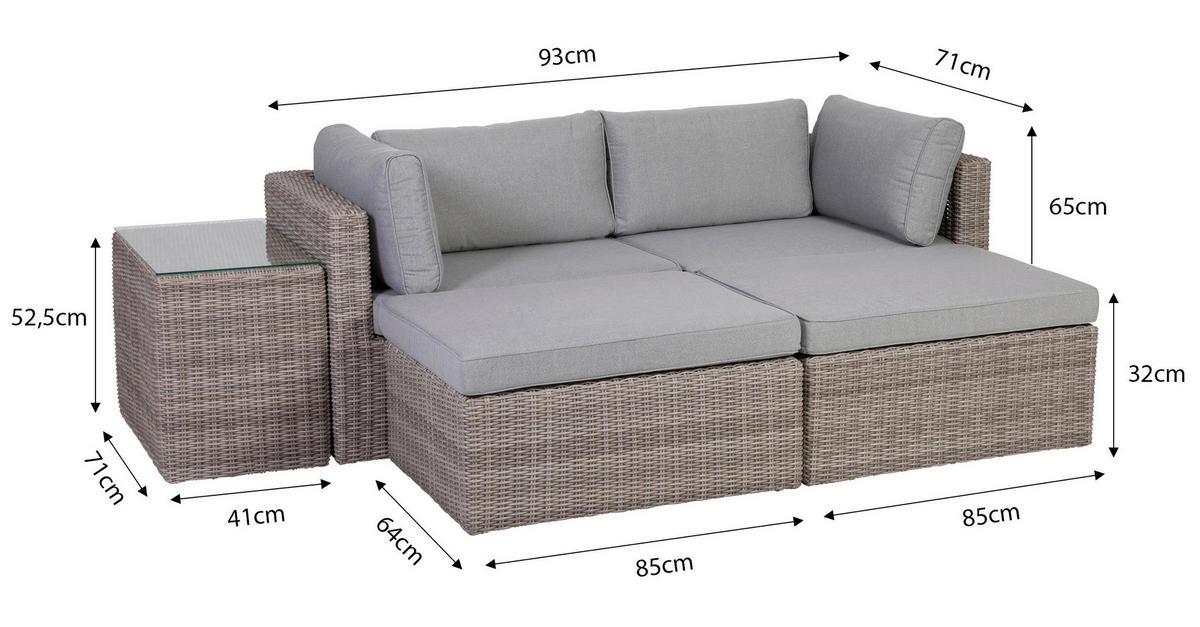 LOUNGEGARNITUR   93/65/71 cm Stahl  - Grau, Basics, Glas/Textil (93/65/71cm) - Gardenson