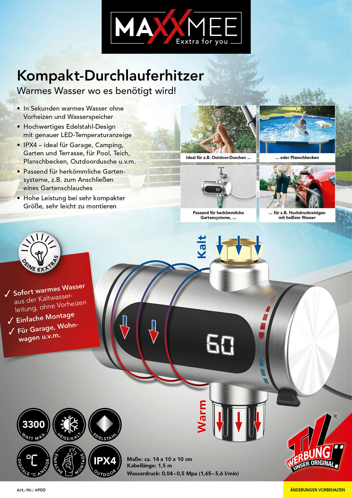 DURCHLAUFERHITZER - Edelstahlfarben/Schwarz, Basics, Kunststoff/Metall (10/10/14cm)