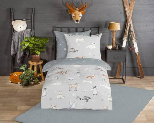JUGENDBETTWÄSCHE Cira Biber 135/200 cm  - Hellgrau/Grau, Natur, Textil (135/200cm)