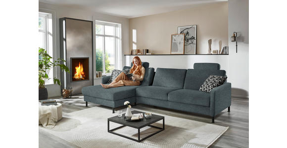 ECKSOFA  in Chenille, Flachgewebe Blau  175/316 cm  - Blau/Schwarz, Design, Textil/Metall (175/316cm) - Dieter Knoll