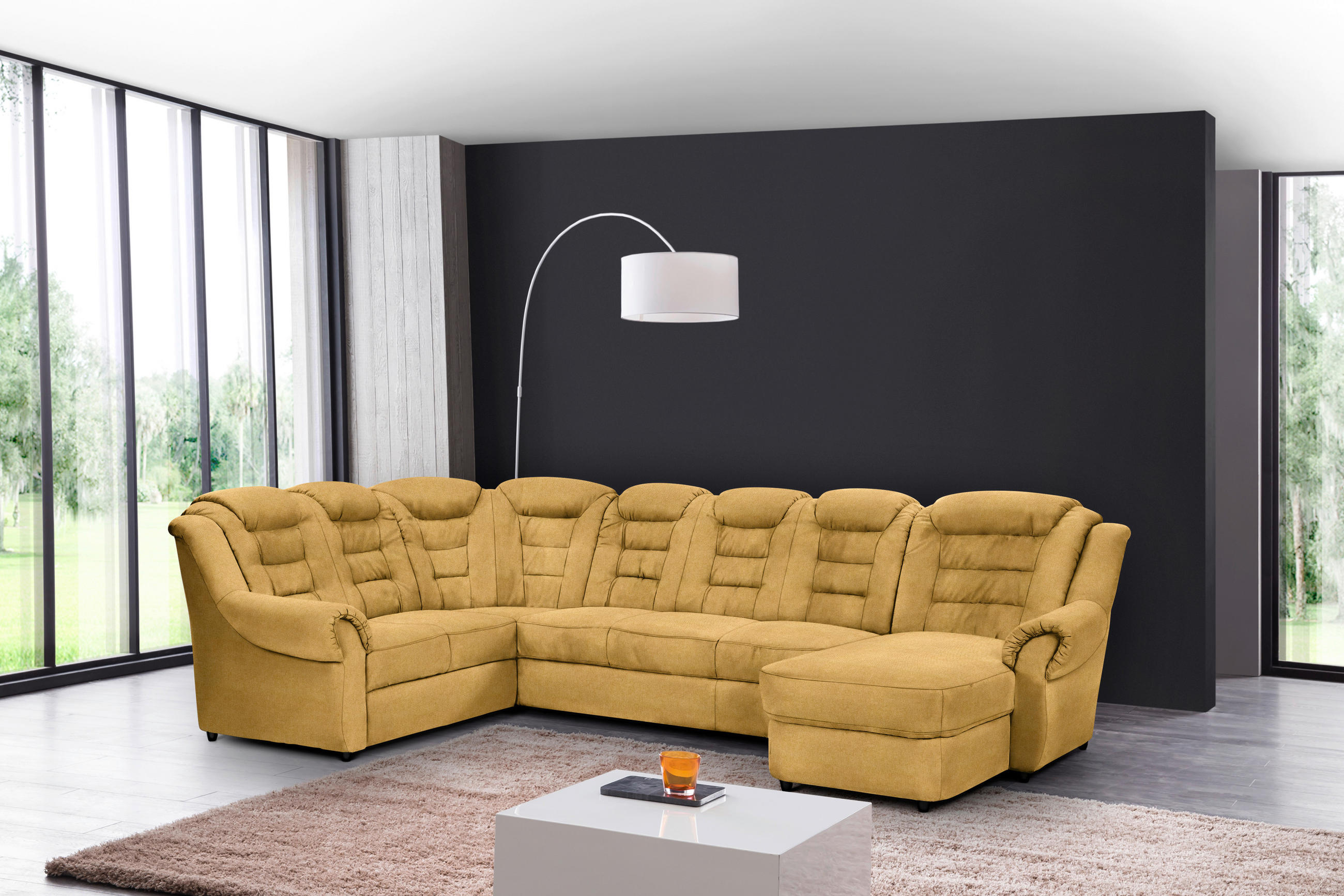 WOHNLANDSCHAFT in Chenille Gelb - Gelb/Schwarz, Konventionell, Kunststoff/Textil (216/333/165cm) - Livetastic