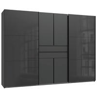KLEIDERSCHRANK 300/216/65 cm,  in Graphitfarben, Grau, 6 Tür(en)  - Schwarz/Graphitfarben, Design, Glas/Holzwerkstoff (300/216/65cm) - Stylife