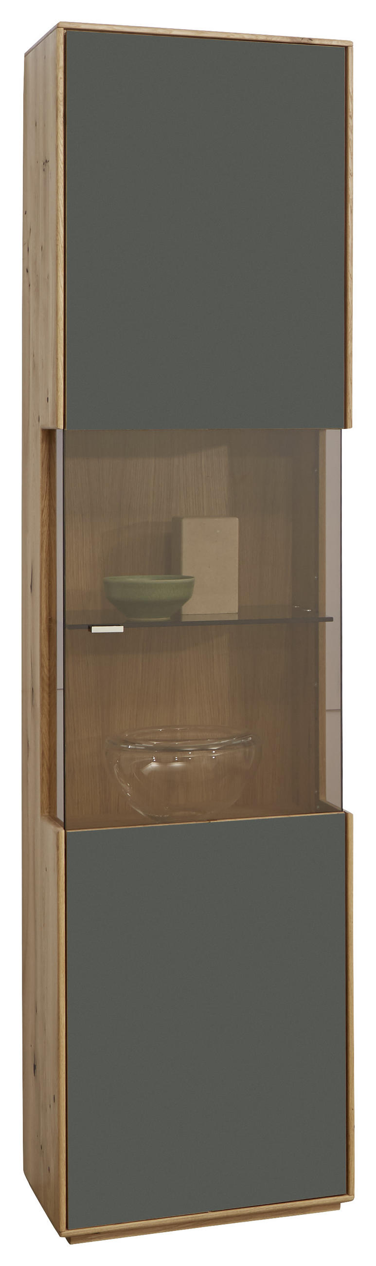 VITRINE in furniert, massiv Wildeiche Grau, Wildeiche  - Wildeiche/Silberfarben, Design, Glas/Holz (50/204/40cm) - Waldwelt