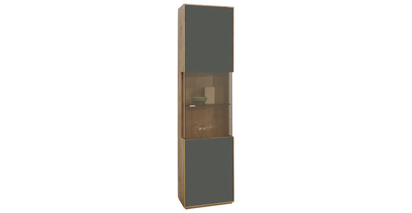 VITRINE in furniert, massiv Wildeiche Grau, Wildeiche - Wildeiche/Silberfarben, Design, Glas/Holz (50/204/40cm) - Waldwelt