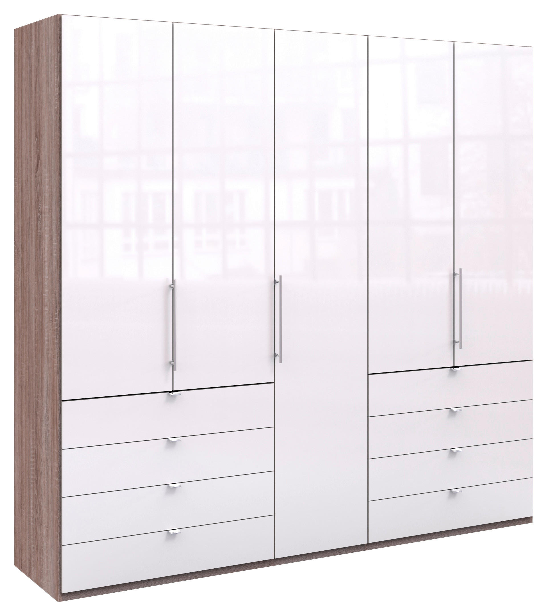 FALTTÜRENSCHRANK 250/236/58 cm 3-türig Weiß, Trüffeleichefarben  - Chromfarben/Trüffeleichefarben, KONVENTIONELL, Glas/Holzwerkstoff (250/236/58cm) - Venda