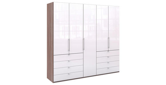 FALTTÜRENSCHRANK 250/236/58 cm 3-türig Weiß, Trüffeleichefarben  - Chromfarben/Trüffeleichefarben, KONVENTIONELL, Glas/Holzwerkstoff (250/236/58cm) - Venda
