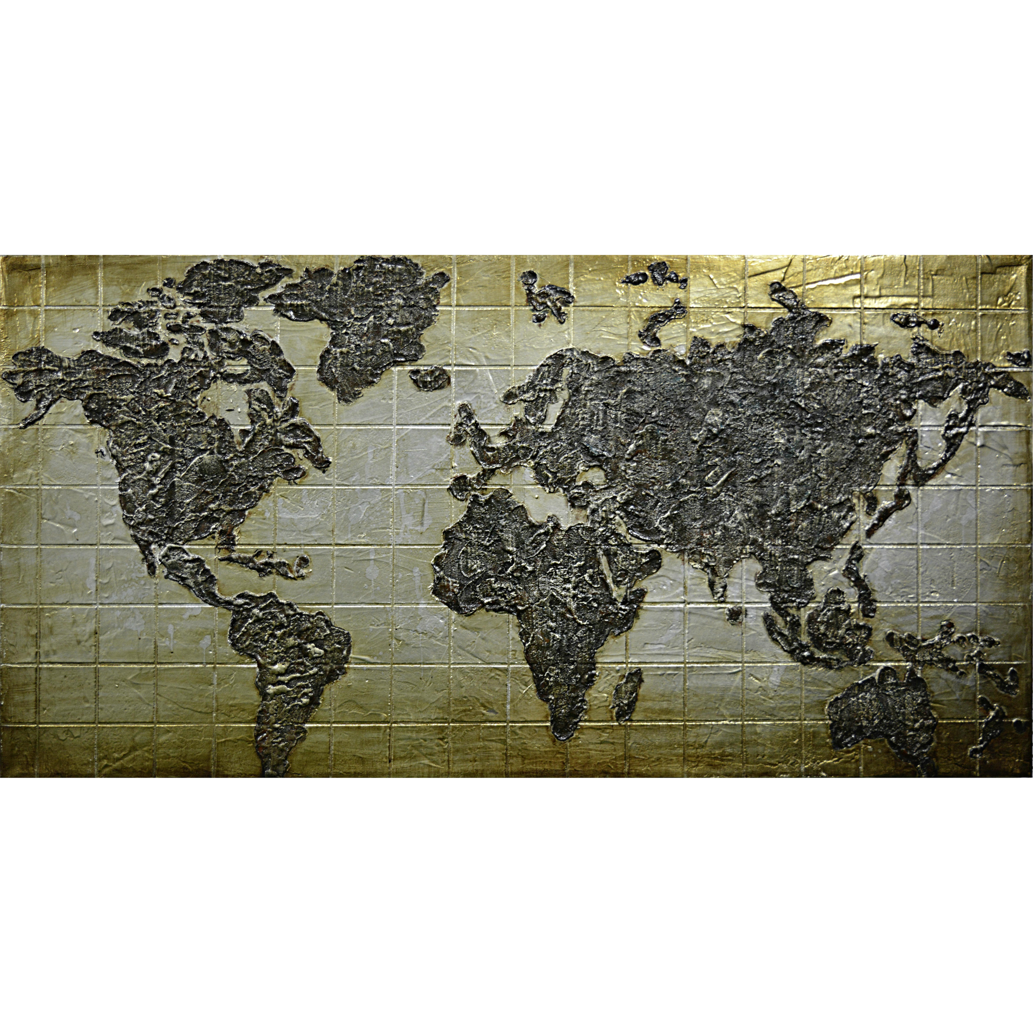 OBJEKTBILD Weltkarte 150/70 cm  - Goldfarben/Schwarz, LIFESTYLE, Holz/Textil (150/70cm) - Monee