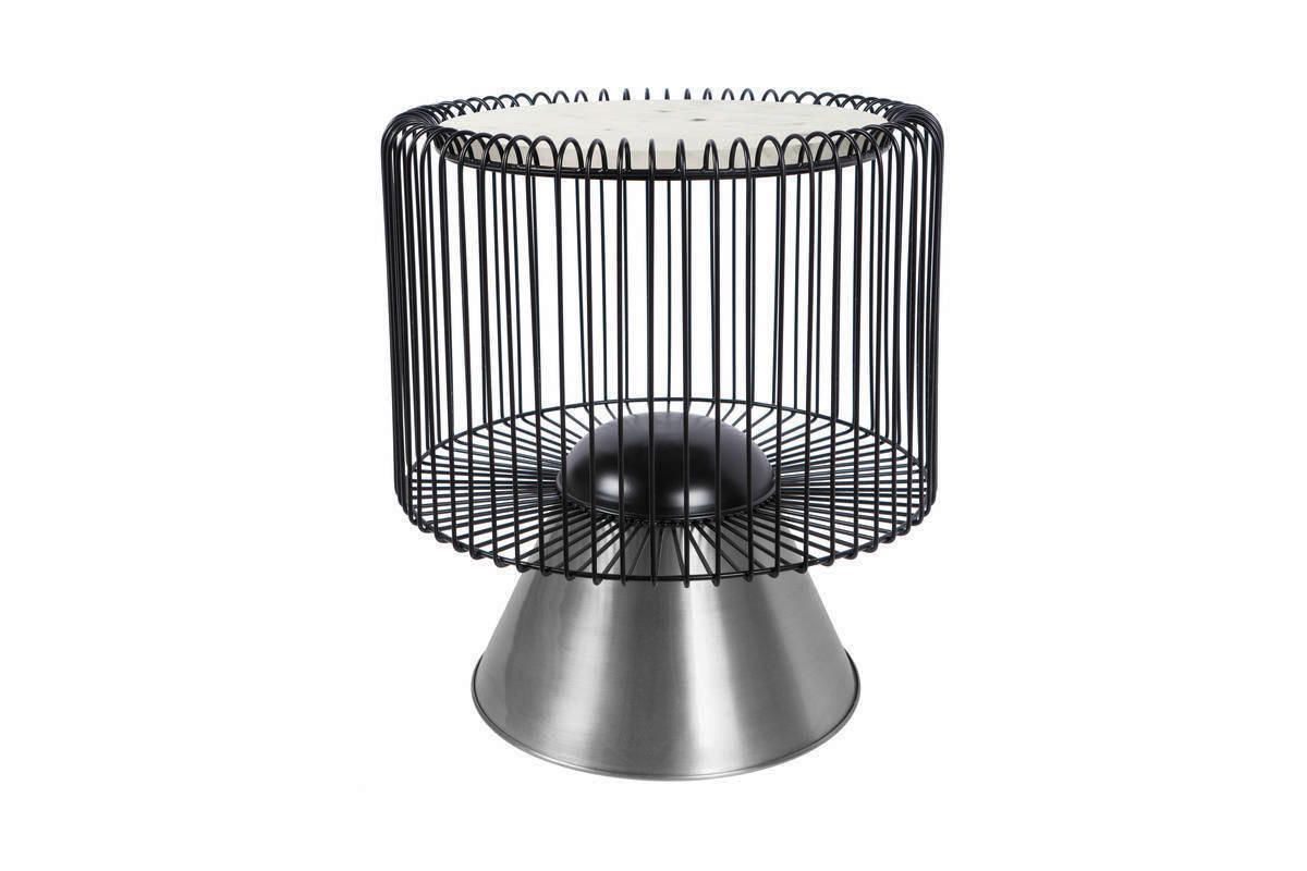 BEISTELLTISCH in Metall, Stein 51/51/56,5 cm  - Silberfarben/Schwarz, Basics, Stein/Metall (51/51/56,5cm) - Kayoom