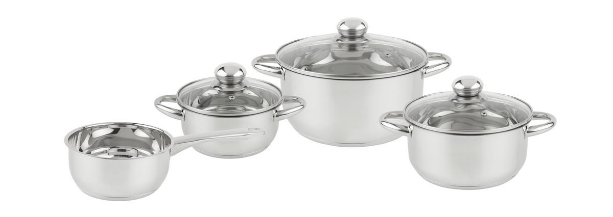 KOCHTOPFSET 4-teilig  - Klar/Edelstahlfarben, Basics, Glas/Metall - Boxxx