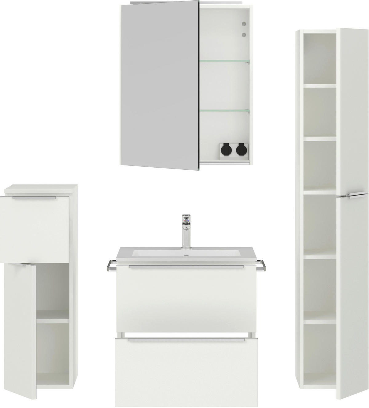 BADEZIMMER 5-teilig  in 121 cm  - Edelstahlfarben/Weiß, MODERN, Holzwerkstoff/Stein (121cm) - Nobilia