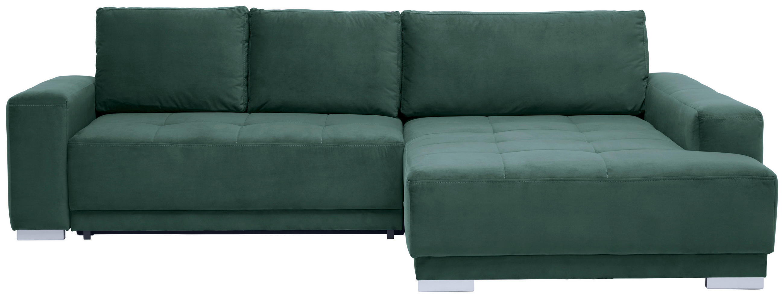 ECKSOFA inkl. Funktionen in Flachgewebe Dunkelgrün  - Dunkelgrün/Silberfarben, Design, Holz/Textil (293/195cm) - Cantus