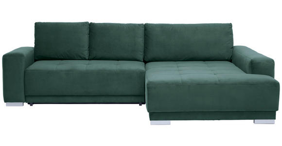 ECKSOFA inkl. Funktionen in Flachgewebe Dunkelgrün  293/195 cm  - Dunkelgrün/Silberfarben, Design, Holz/Textil (293/195cm) - Cantus