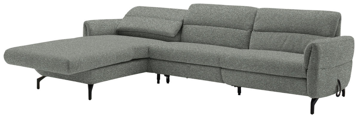 ECKSOFA in Chenille Graublau  187/299 cm  - Graublau/Schwarz, Design, Textil/Metall (187/299cm) - Schöner Wohnen