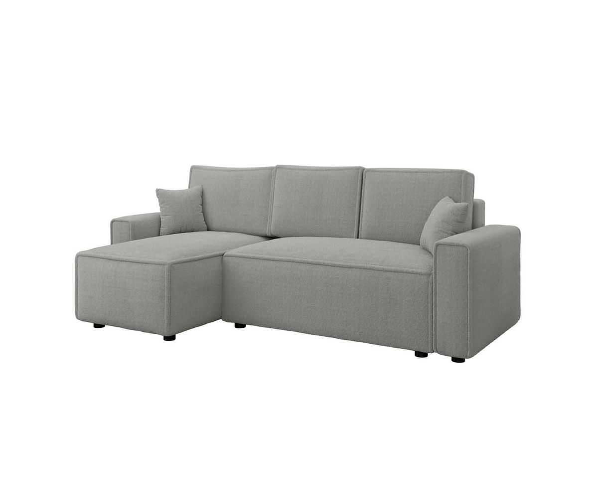 ECKSOFA Hellgrau Bouclé Zierkissen, Rückenkissen, Bettkasten, Schlaffunktion, Rücken echt, Liegefläche im Originalstoff  - Hellgrau/Schwarz, MODERN, Kunststoff/Textil (143/232cm) - Carryhome