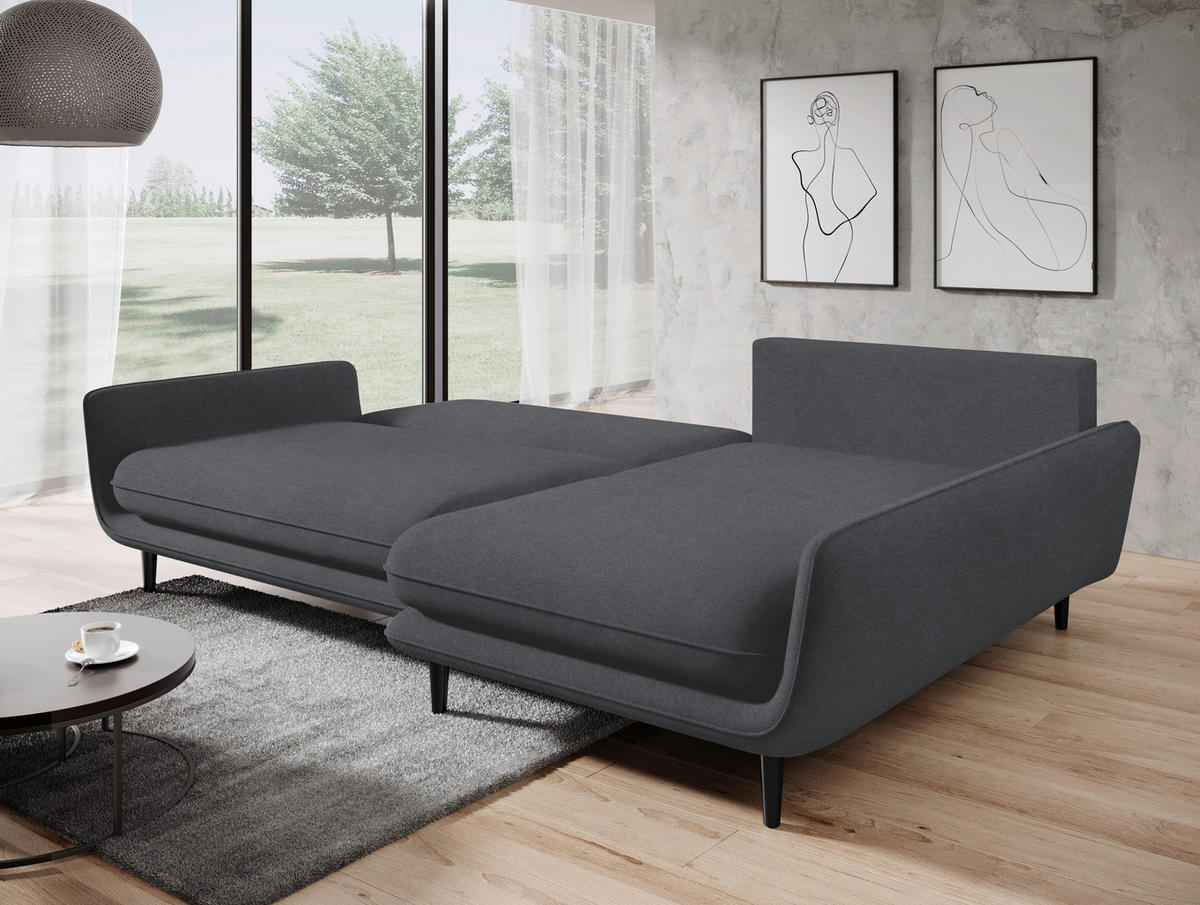 ECKSOFA in Velours Dunkelgrau  - Dunkelgrau/Schwarz, Design, Holz/Textil (260/167cm) - Welnova