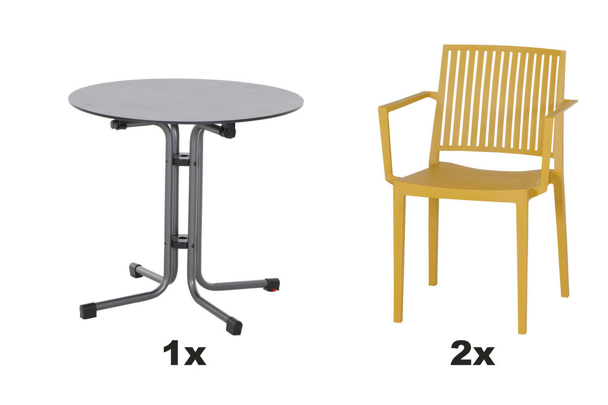 GARTENGARNITUR 3-teilig Stahl 3-teilig  - Anthrazit/Gelb, Basics, Kunststoff/Metall (57/80/56cm) - Siena Garden