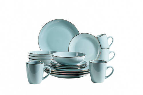 KOMBISERVICE Metallic Rim 16-teilig  - Blau, Basics, Keramik (34/31,5/32cm) - Mäser
