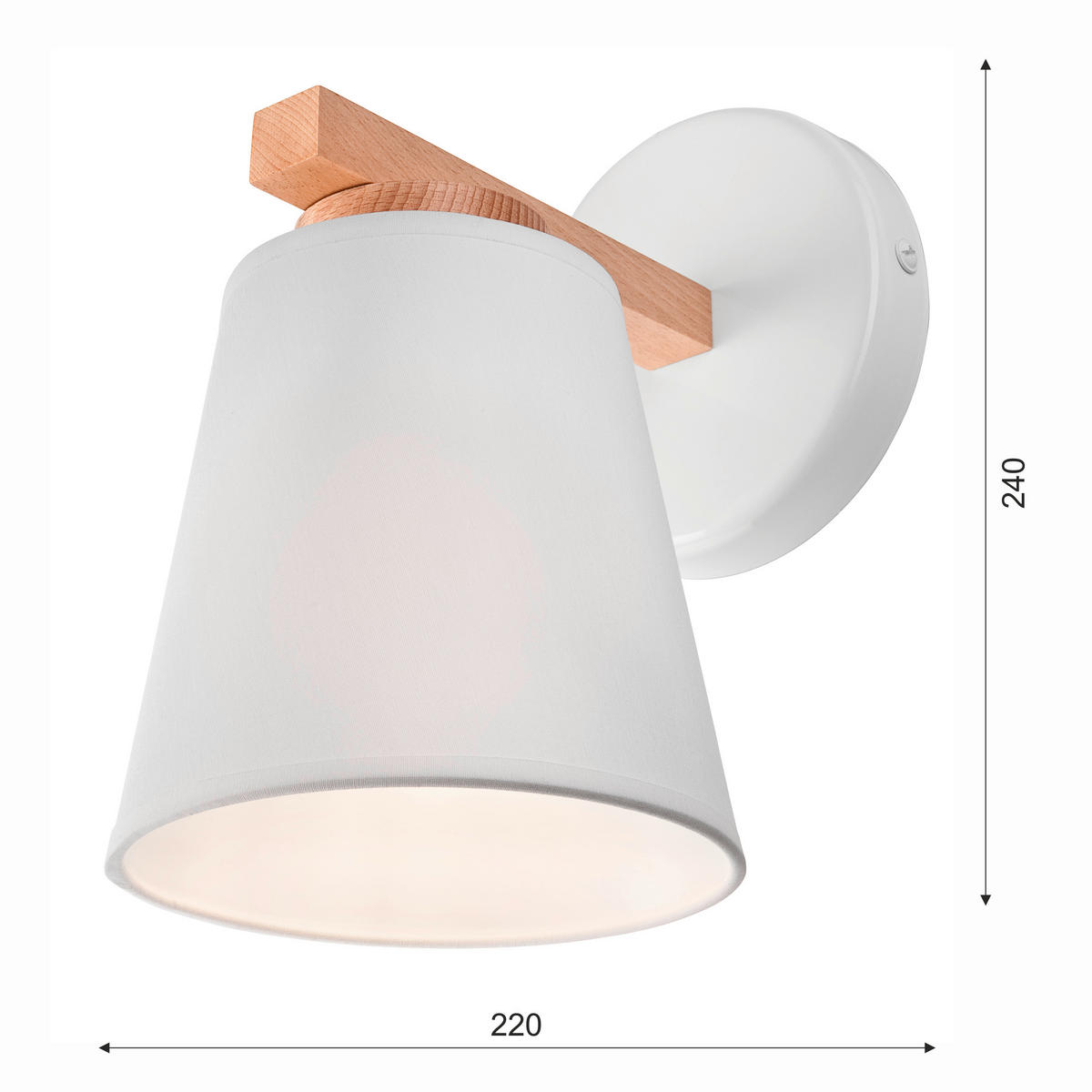 WANDLEUCHTE 24/22/16 cm   - Weiß Hochglanz, Natur, Holz/Textil (24/22/16cm)