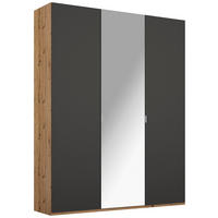 DREHTÜRENSCHRANK 3-türig Graphitfarben, Eichefarben  - Eichefarben/Alufarben, Trend, Glas/Holzwerkstoff (151/223/60cm) - Stylife