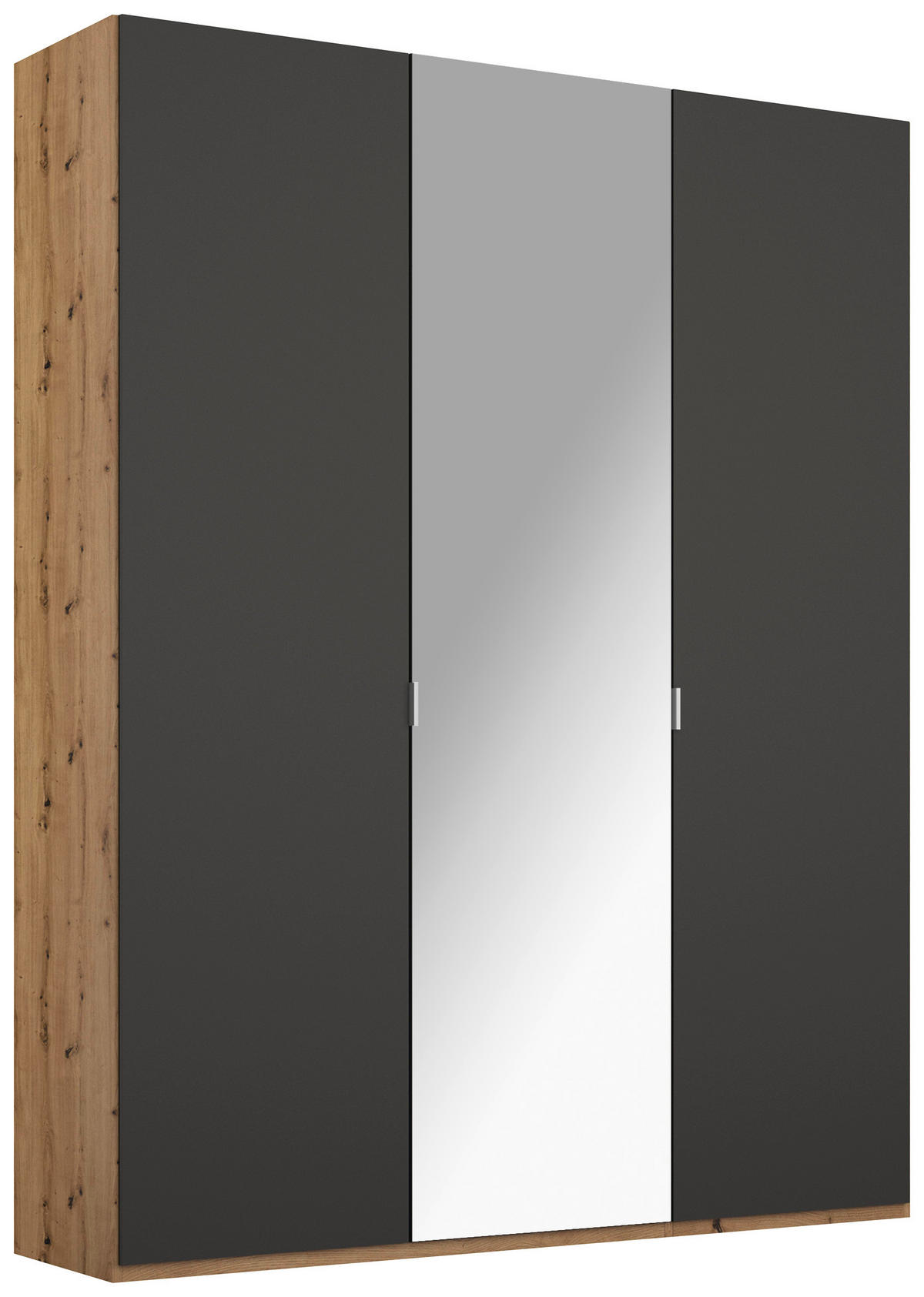 DREHTÜRENSCHRANK 3-türig Graphitfarben, Eichefarben  - Eichefarben/Alufarben, Trend, Glas/Holzwerkstoff (151/223/60cm) - Stylife