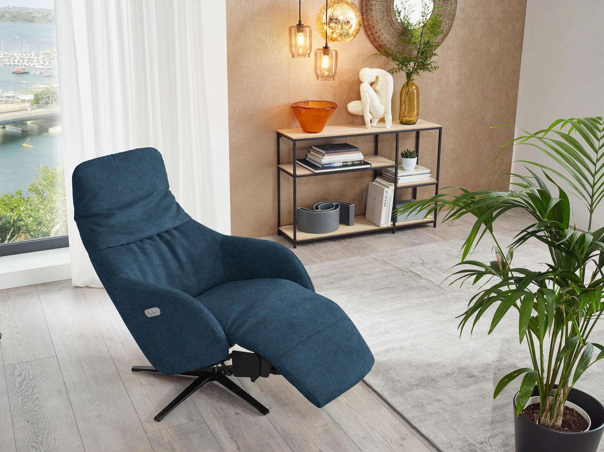 RELAXSESSEL in Textil Blau  - Blau/Schwarz, Design, Textil/Metall (77/108/95cm) - Chilliano