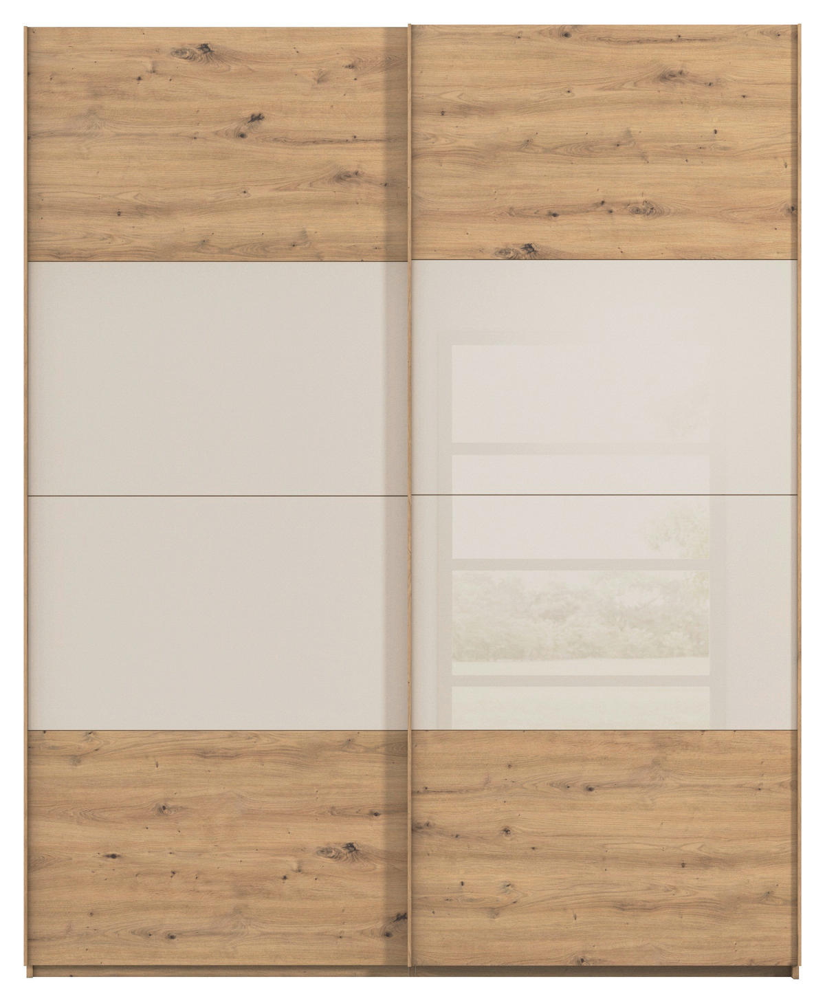 SCHWEBETÜRENSCHRANK 181/223/68 cm 2-türig Champagner, Eiche Artisan  - Champagner/Eichefarben, Design, Glas/Holzwerkstoff (181/223/68cm) - Xora