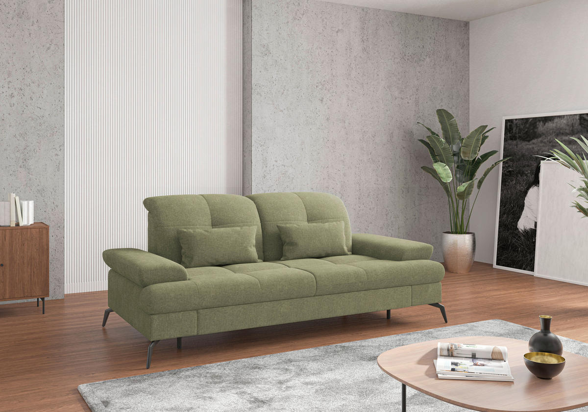 2,5-SITZER in Flachgewebe Hellgrün  - Schwarz/Hellgrün, KONVENTIONELL, Textil/Metall (202/90/122cm) - Sit & More