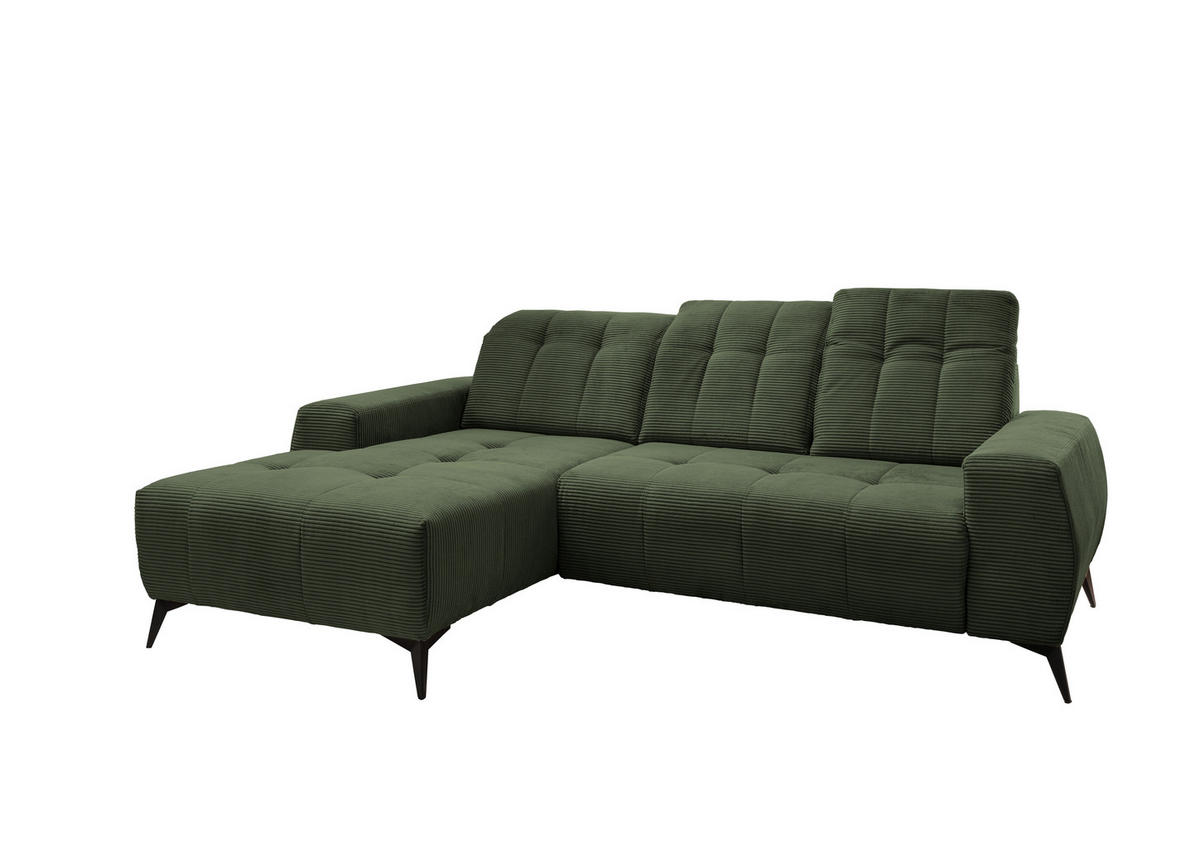 ECKSOFA in Cord Dunkelgrün  - Dunkelgrün/Schwarz, Modern, Textil/Metall (180/258cm) - Livetastic
