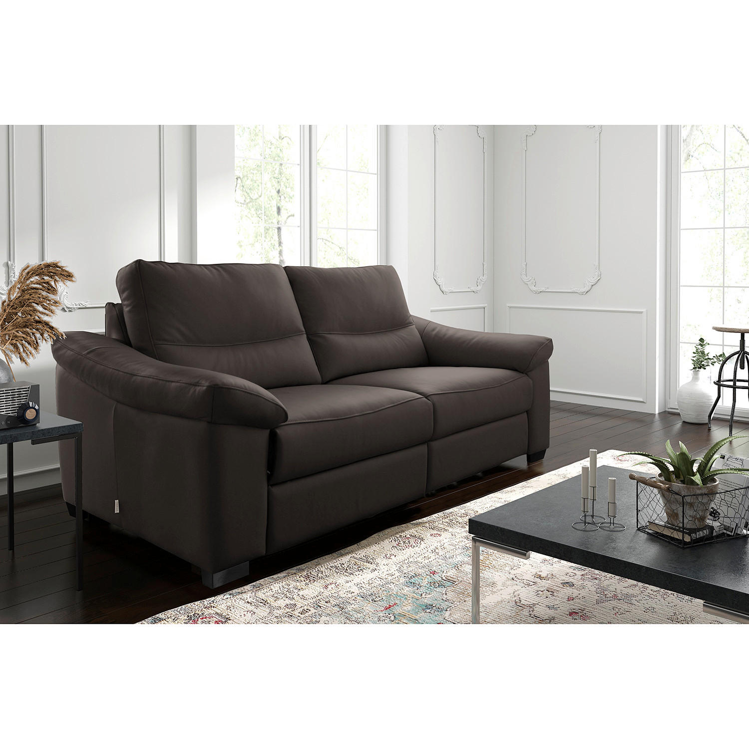 2-SITZER-SOFA  in Echtleder Braun   - Schwarz/Braun, Design, Leder/Holz (174/97/97cm) - Livetastic