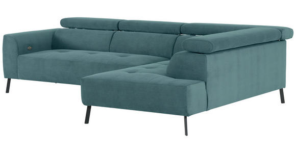 ECKSOFA Türkis Feincord - Türkis/Schwarz, Design, Textil/Metall (280/205cm) - Xora
