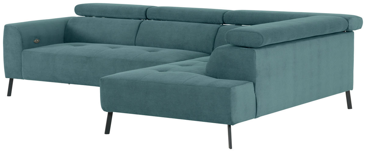 ECKSOFA Türkis Feincord  - Türkis/Schwarz, Design, Textil/Metall (280/205cm) - Xora