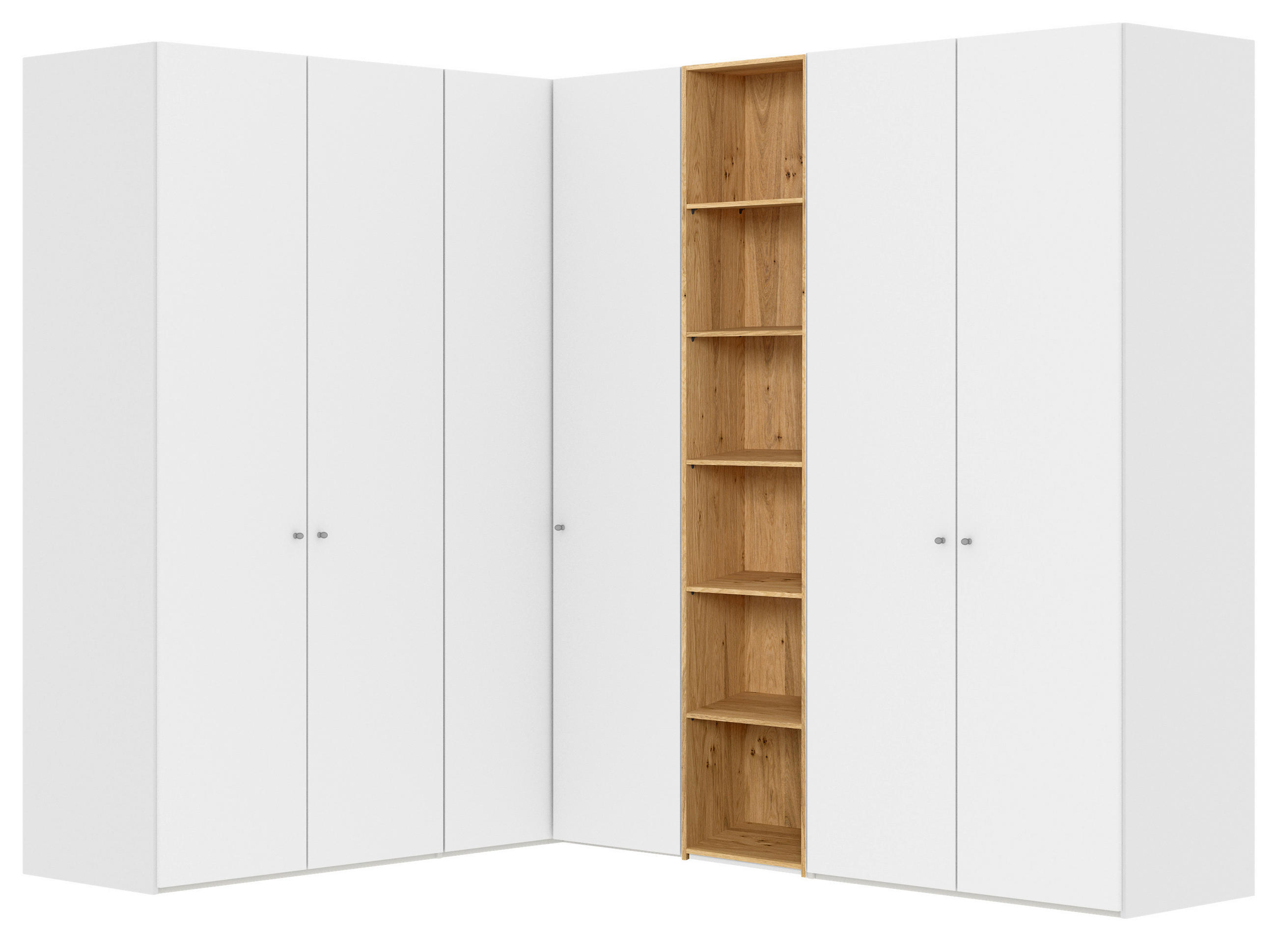 ECKKLEIDERSCHRANK 242/220/209 cm Weiß, Eichefarben  - Eichefarben/Silberfarben, Design, Glas/Holz (242/220/209cm) - Jutzler