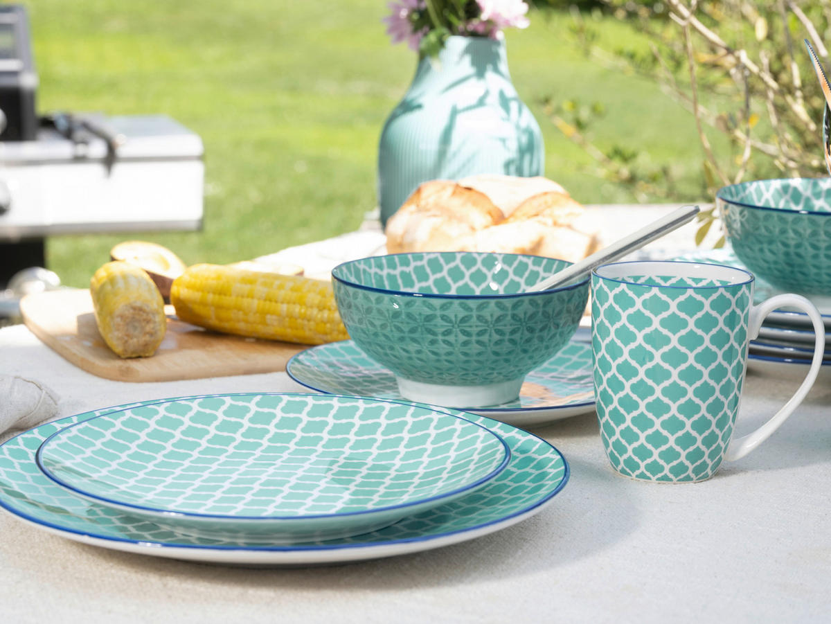 KOMBISERVICE Weiß, Petrol Mediterran Petrol 16-teilig 4 Personen  - Petrol/Weiß, Basics, Keramik - Creatable