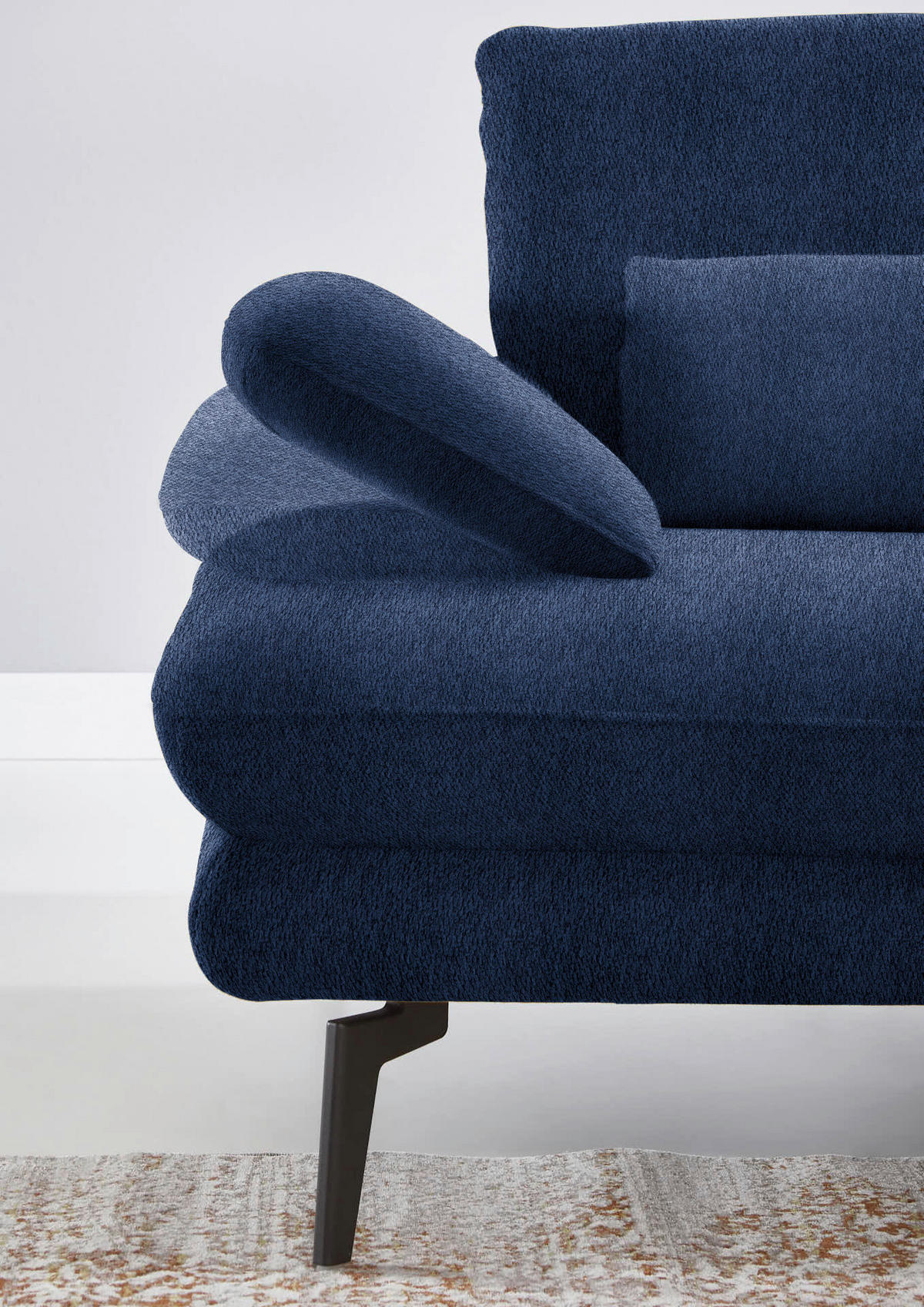 ECKSOFA in Chenille Dunkelblau  - Schwarz/Dunkelblau, Design, Textil/Metall (310/180cm) - Dieter Knoll
