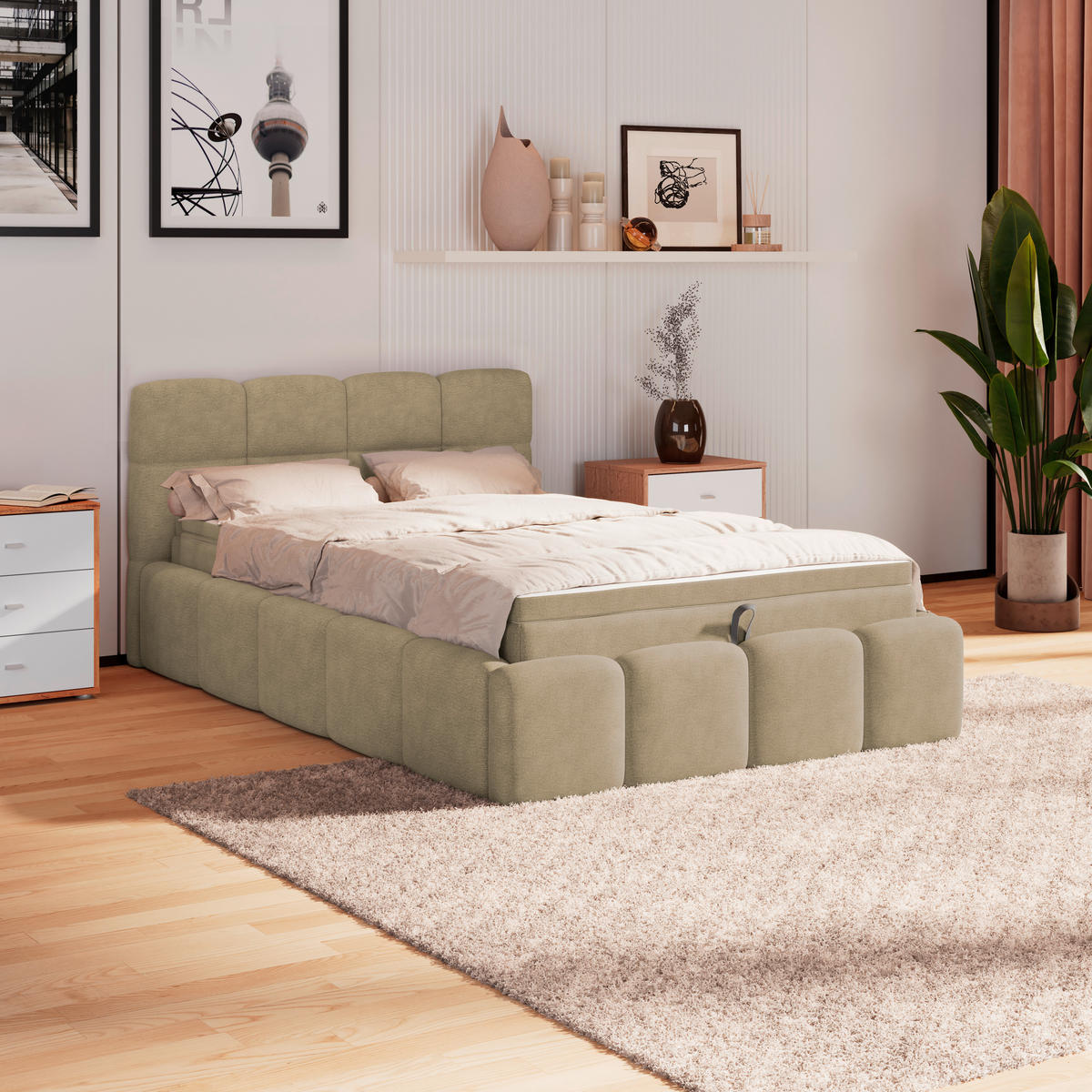 POLSTERBETT 140/200 cm,  in Braun, Matratze, Bettkasten, H3 = fest  - Schwarz/Braun, Trend, Kunststoff/Textil (140/200cm)