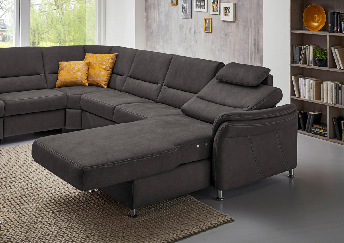 WOHNLANDSCHAFT in Mikrofaser Anthrazit  - Anthrazit/Alufarben, KONVENTIONELL, Textil/Metall (262/335/173cm) - Beldomo System