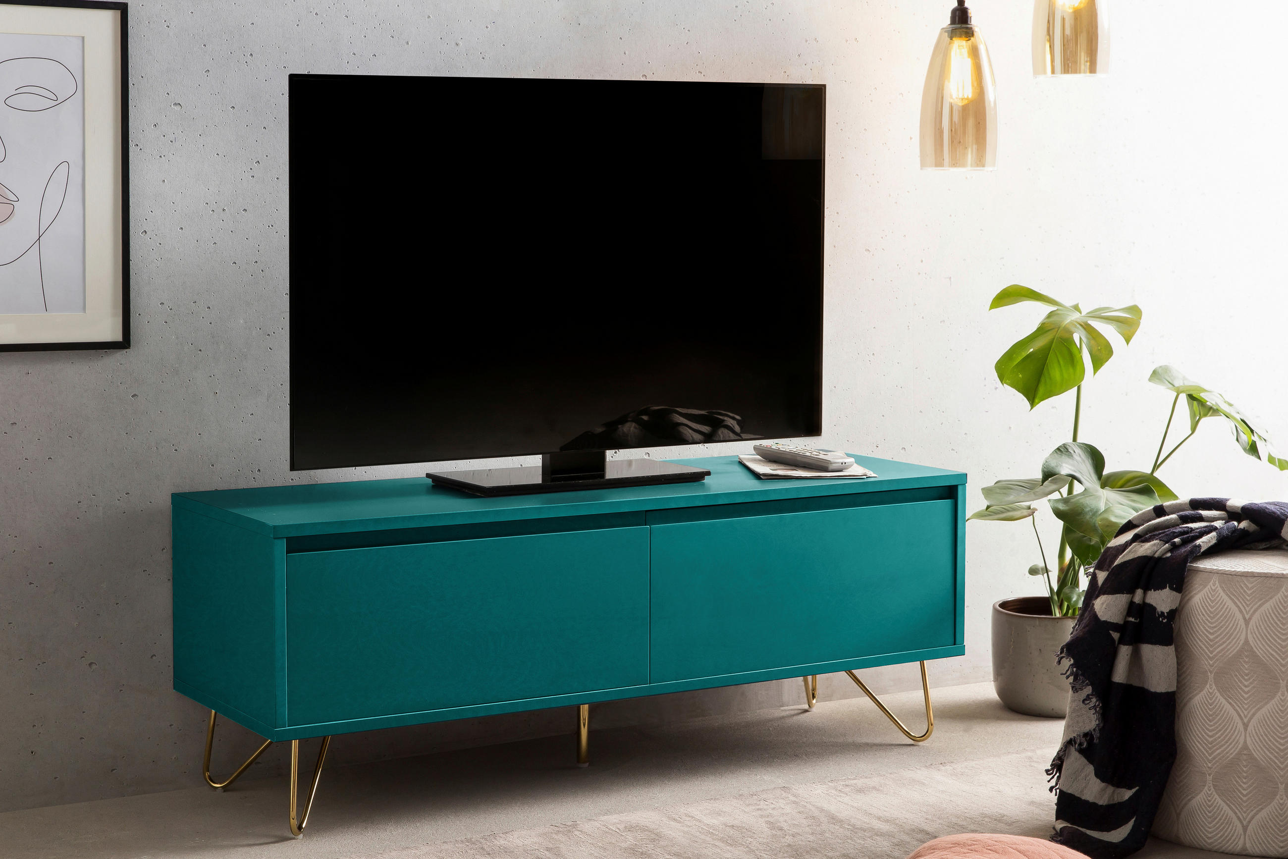 LOWBOARD  in 120/45/40 cm  - Blau/Messingfarben, Design, Holzwerkstoff/Metall (120/45/40cm) - Livetastic