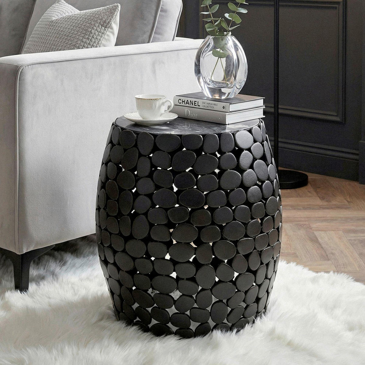 Masă Auxiliară din metal,  - negru, Design, metal/piatră (40/46/40cm) - Livetastic