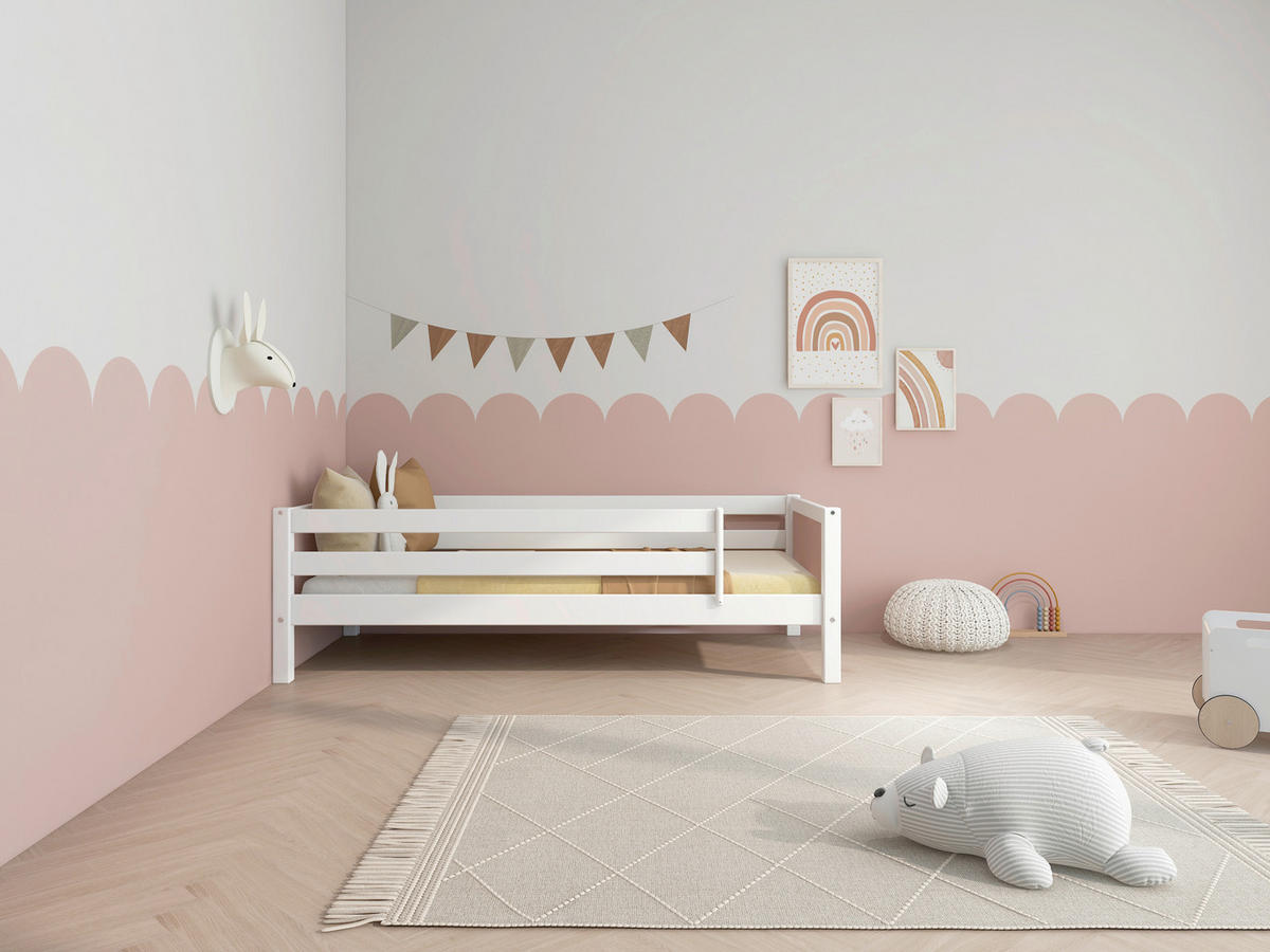 BETT 90/200 cm,  in Rosa, Weiß, Rollrost, Absturzsicherung  - Rosa/Weiß, MODERN, Holz (90/200cm) - Chameo