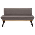 SITZBANK 160/87/64 cm Lederlook Schwarz, Eichefarben, Graubraun Eiche massiv Metall  - Eichefarben/Graubraun, Design, Holz/Textil (160/87/64cm) - Voleo