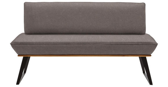SITZBANK 160/87/64 cm Lederlook Schwarz, Eichefarben, Graubraun Eiche massiv Metall  - Eichefarben/Graubraun, Design, Holz/Textil (160/87/64cm) - Voleo