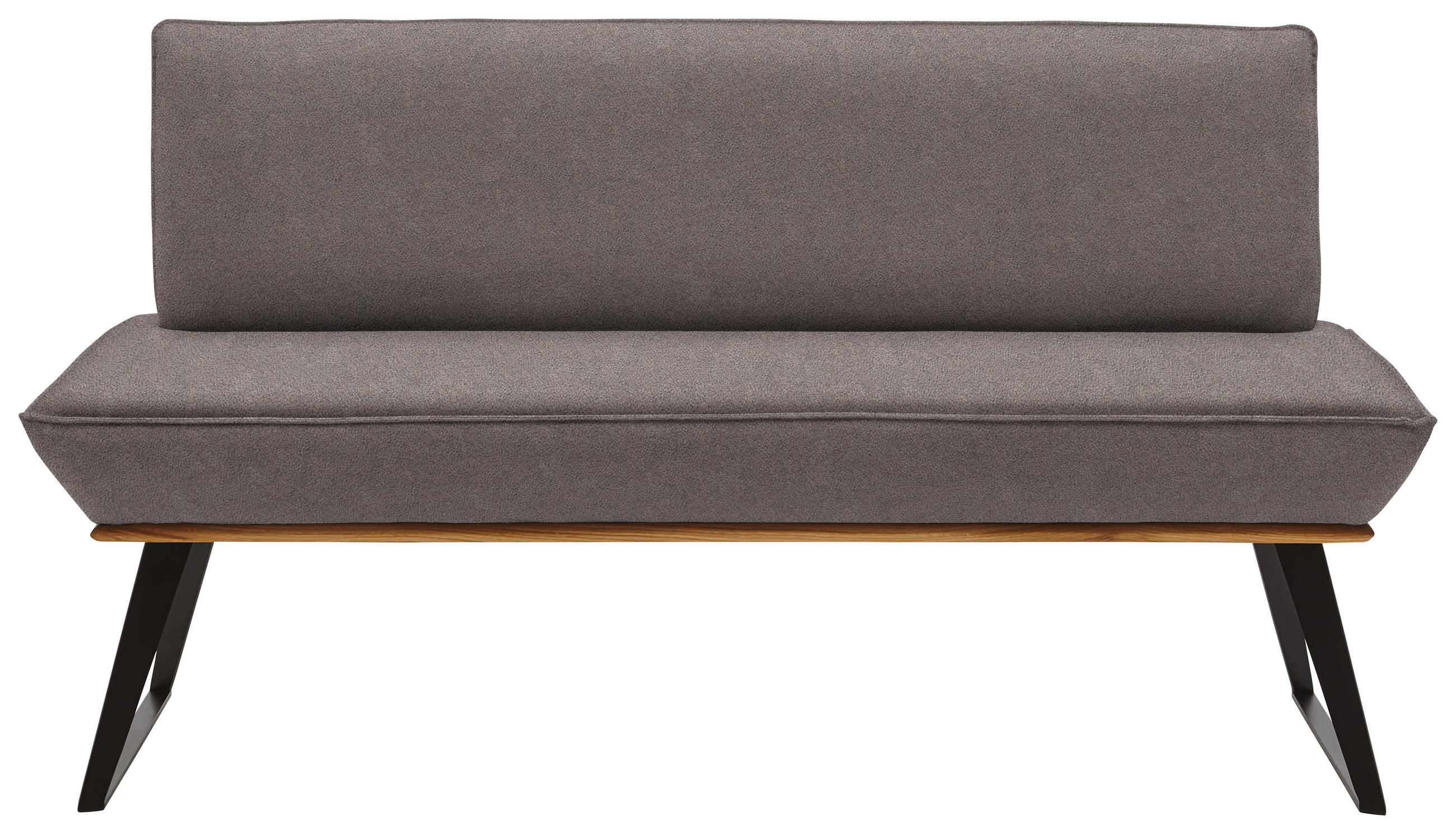 SITZBANK 160/87/64 cm Lederlook Schwarz, Eichefarben, Graubraun Eiche massiv Metall  - Eichefarben/Graubraun, Design, Holz/Textil (160/87/64cm) - Voleo