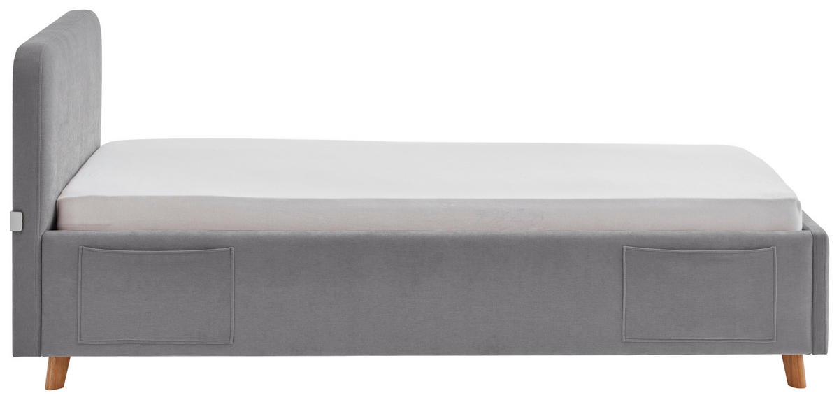 POLSTERBETT 90/200 cm,  in Grau, Eichefarben, Lattenrost, Bettkasten, Betttasche,  - Eichefarben/Birkefarben, KONVENTIONELL, Holz/Textil (90/200cm) - Boxxx