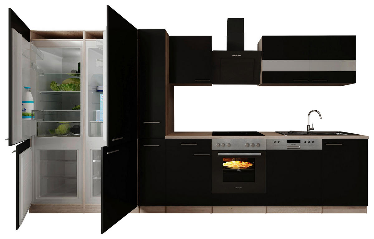 Bucătărie Standard  - culoare inox/culoare lemn stejar, Trend, metal/material pe bază de lemn (370cm) - Respekta