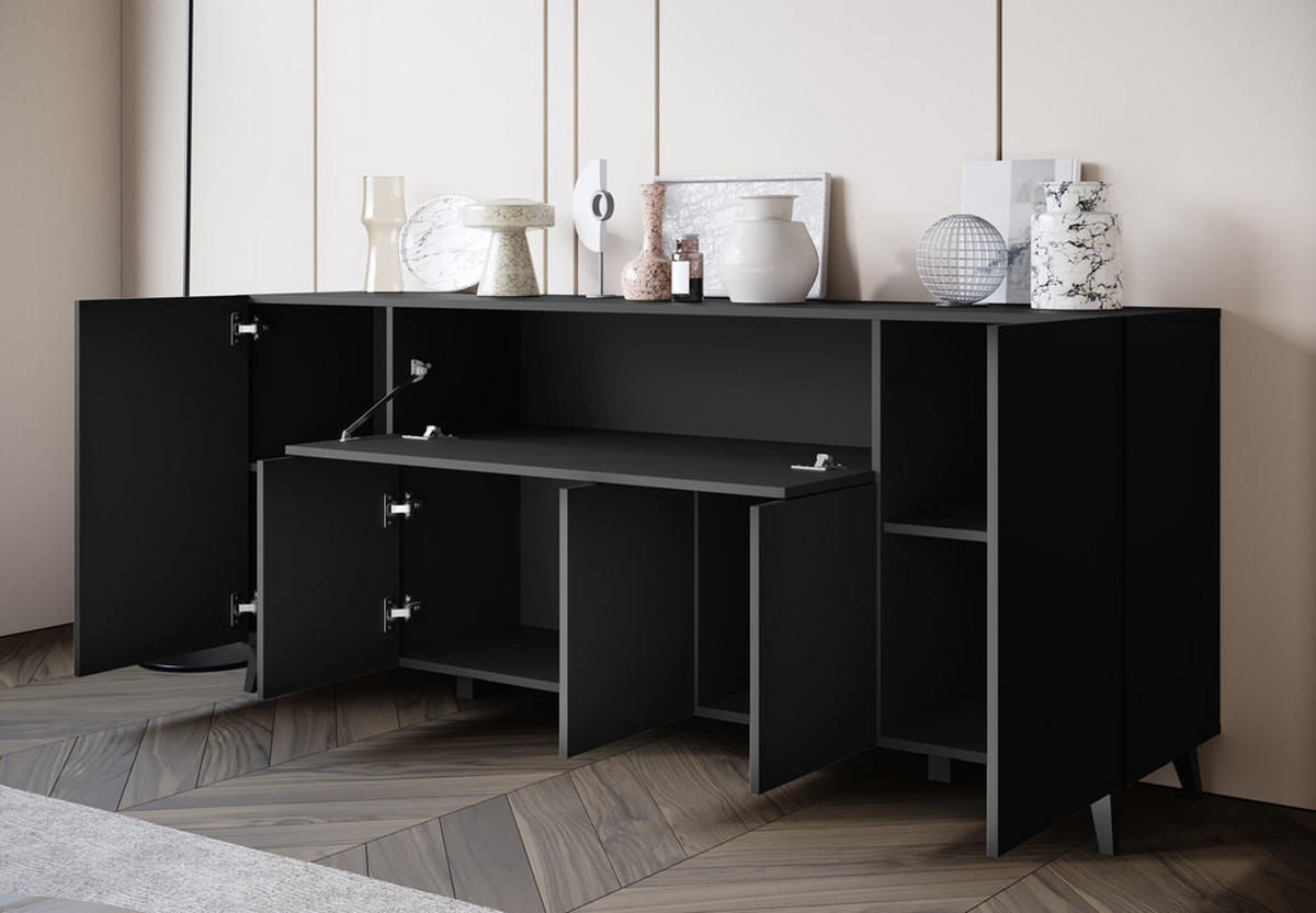 SIDEBOARD  180/76/37,5 cm  - Schwarz, Design, Holzwerkstoff/Kunststoff (180/76/37,5cm) - P & B