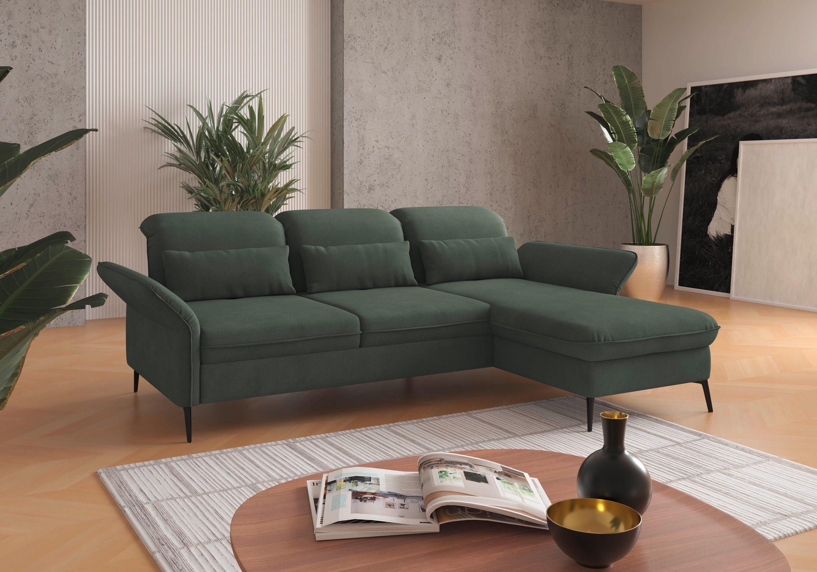 ECKSOFA in Flachgewebe Grün  - Schwarz/Grün, Konventionell, Textil/Metall (264/198cm) - Sit & More